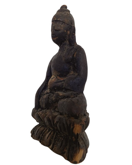Wooden Himalayan Buddha statue, old patina