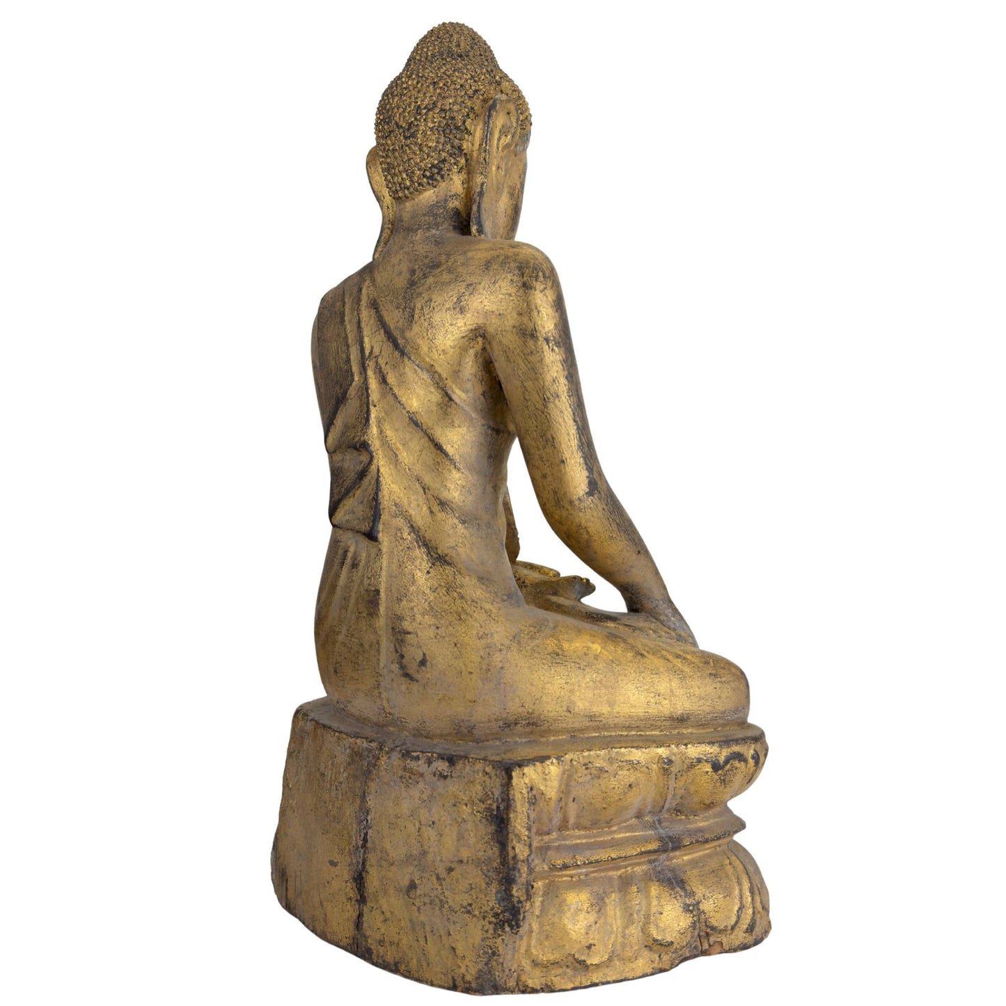 Wooden Buddha with traditional glass and mirror inlay