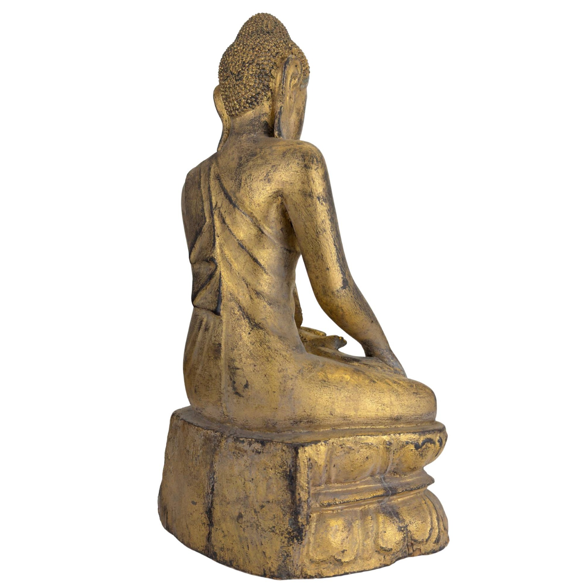 Wooden Buddha with traditional glass and mirror inlay
