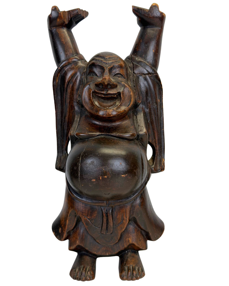 Bouddha rieur en bois (Budai) – Diaspora chinoise / Asie du Sud-Est