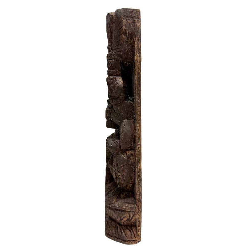 Antique wooden Devi relief from South India on a lotus base