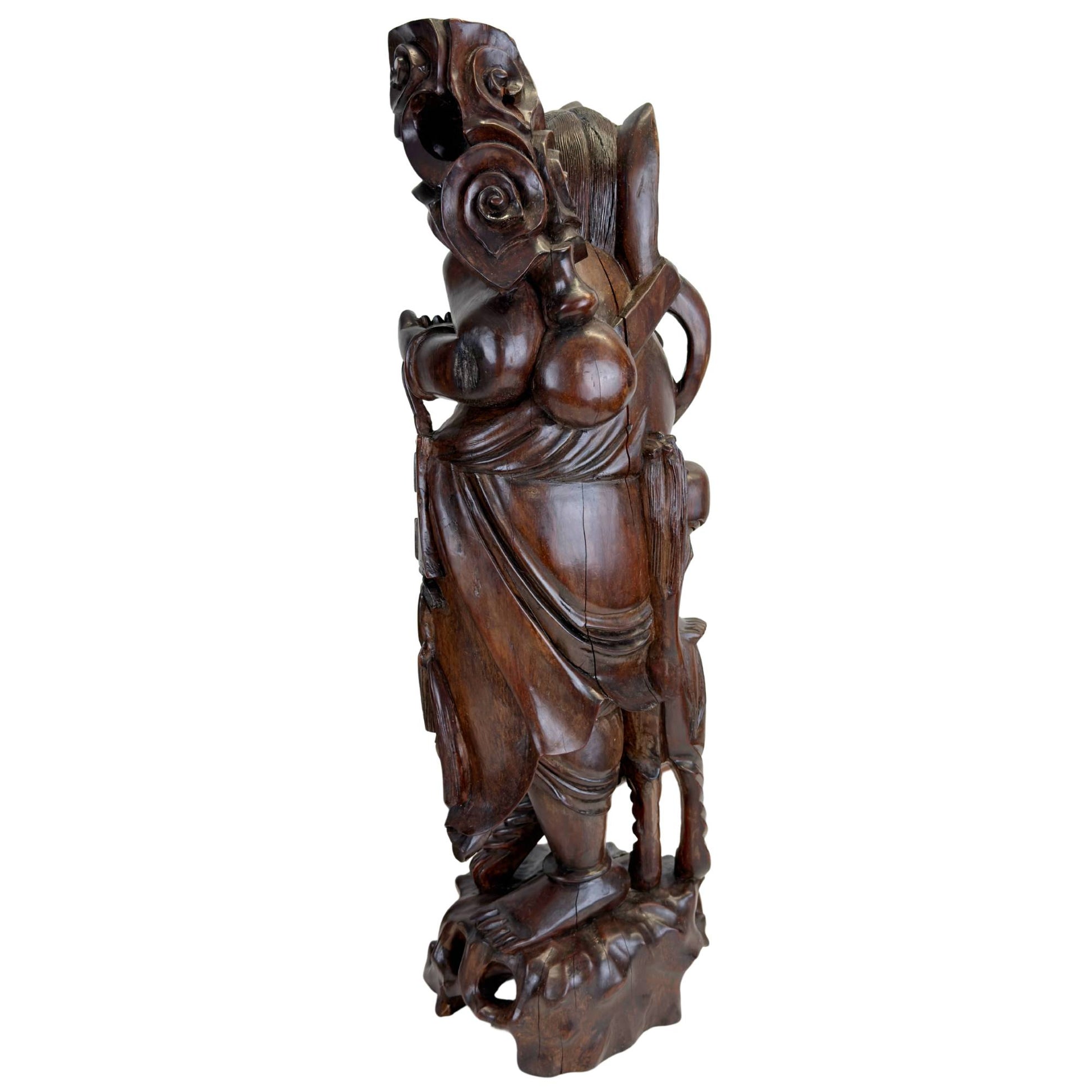 Ebisu god of luck wood carving for office or display cabinet