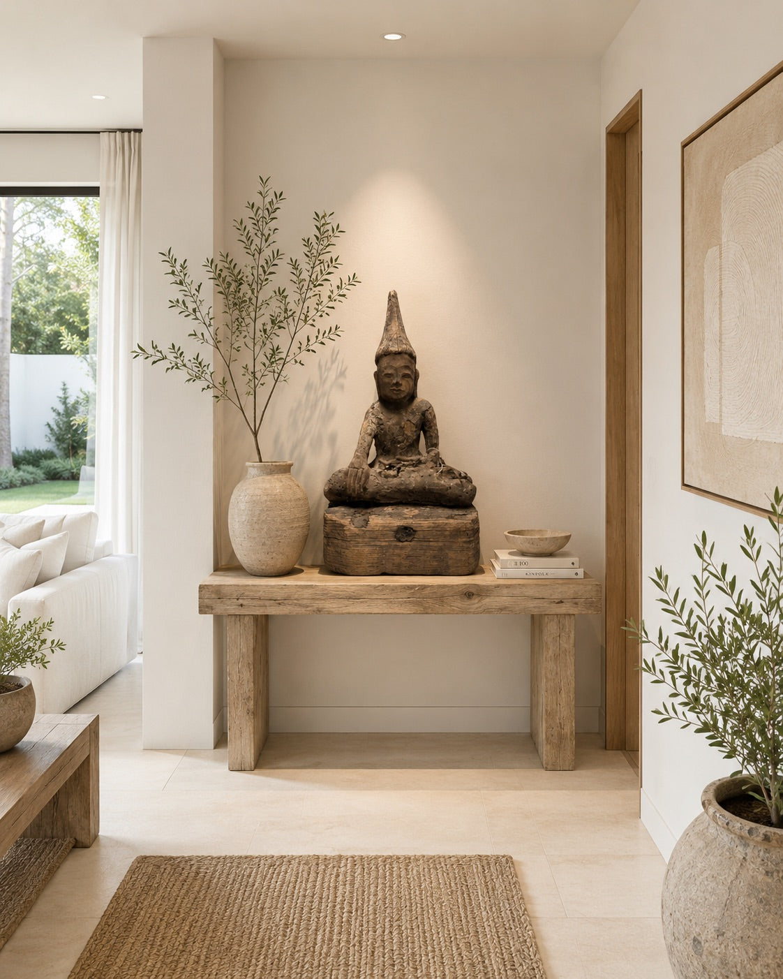 Wooden Shan Buddha with Bhumisparsha mudra, symbol of steadfastness and protection