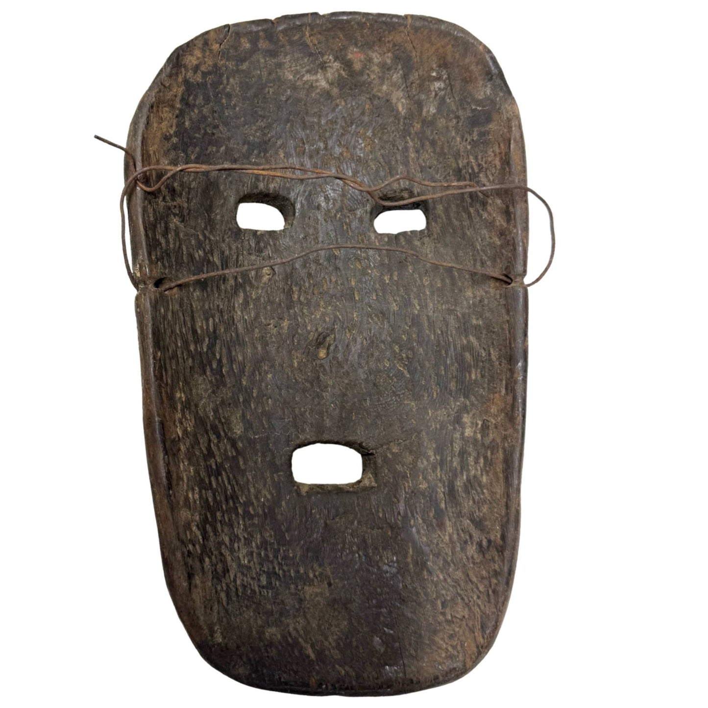 Wooden shaman mask from the Himalayan region, 26 cm wide with old wear, cracks, and original signs of wear.