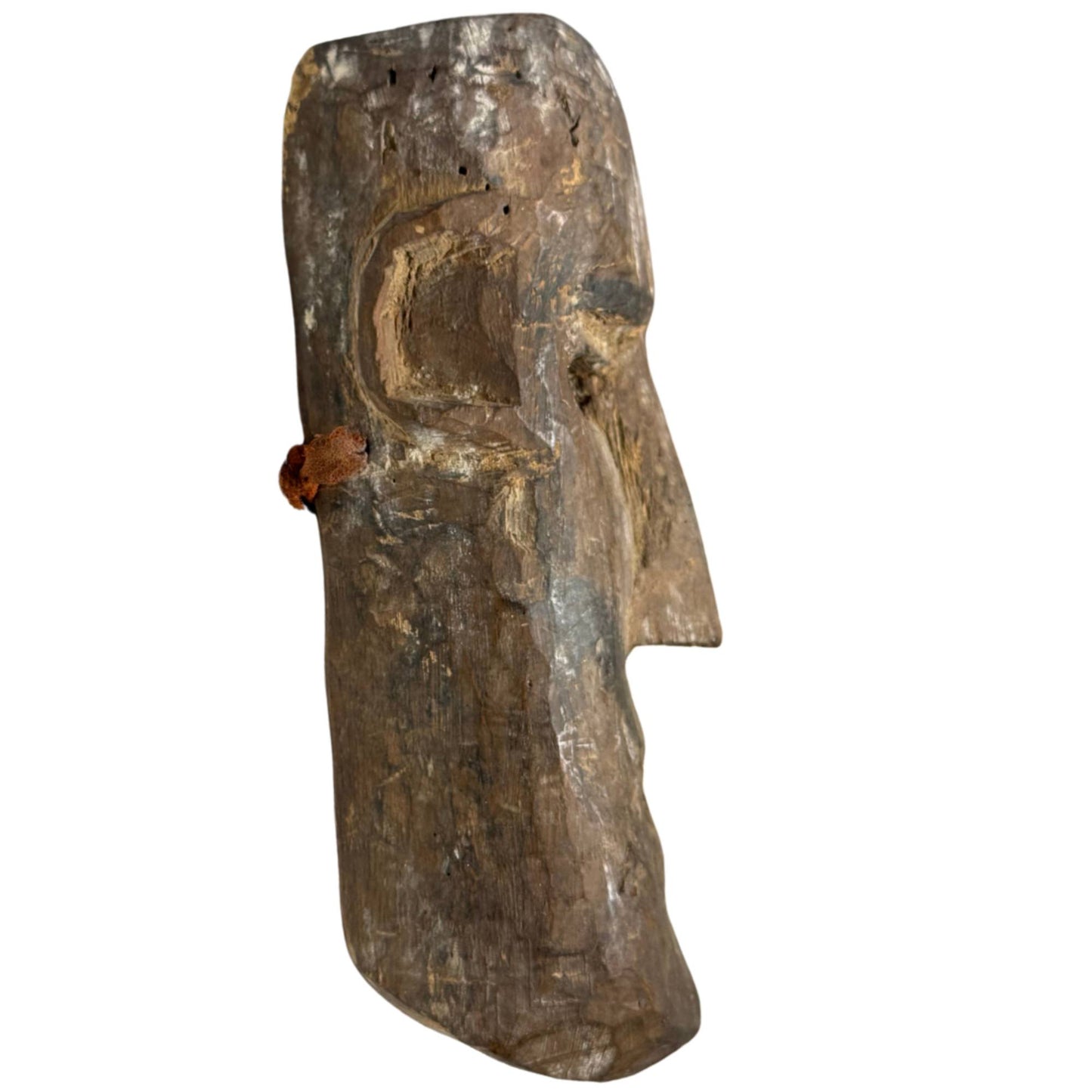 Wooden shaman mask with incised diamond patterns, authentic Himalayan mask with a primitive hand-carved shape