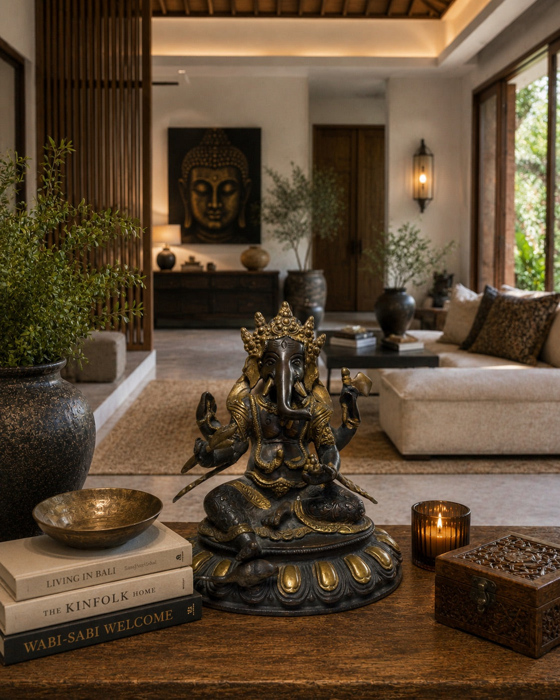Bronze Ganesha Statue with Lotus Base – Nepalese Style – Heavy Bronze with Gold Accents – 20.6 cm