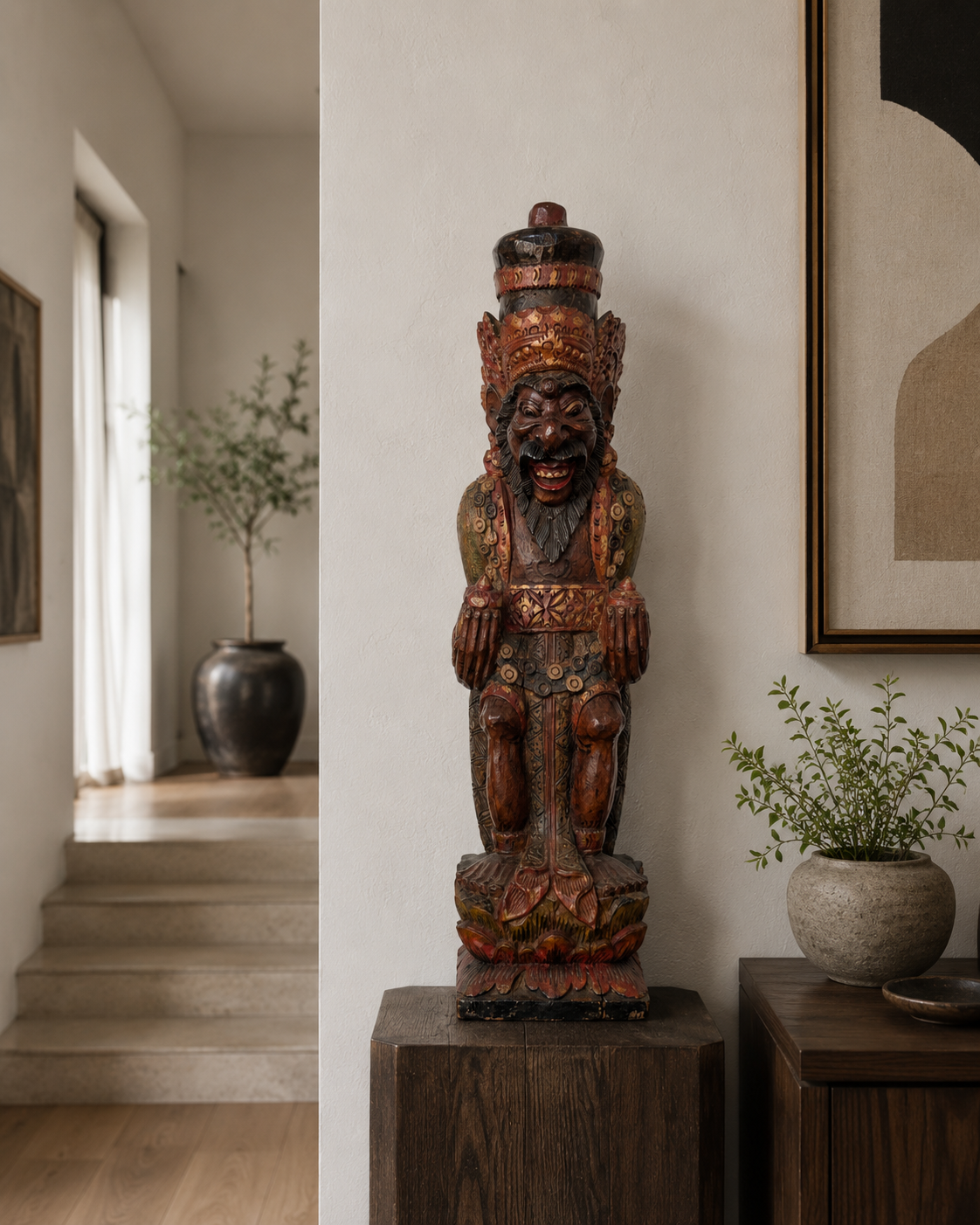 Vintage Balinese Wood Carving – Rishi with Kamandalu – Polychrome – 52 cm