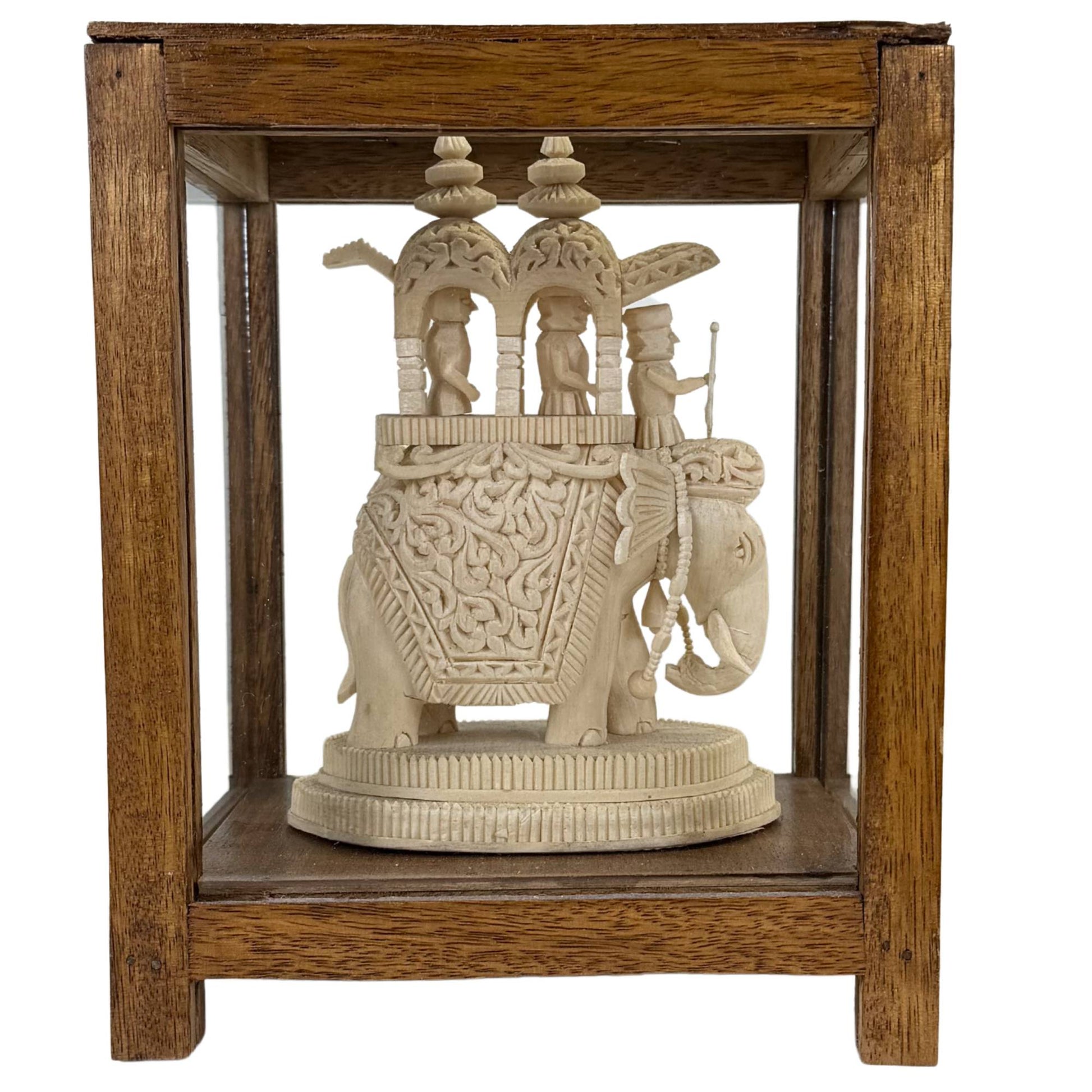 Indian handicraft elephant howdah glass display case