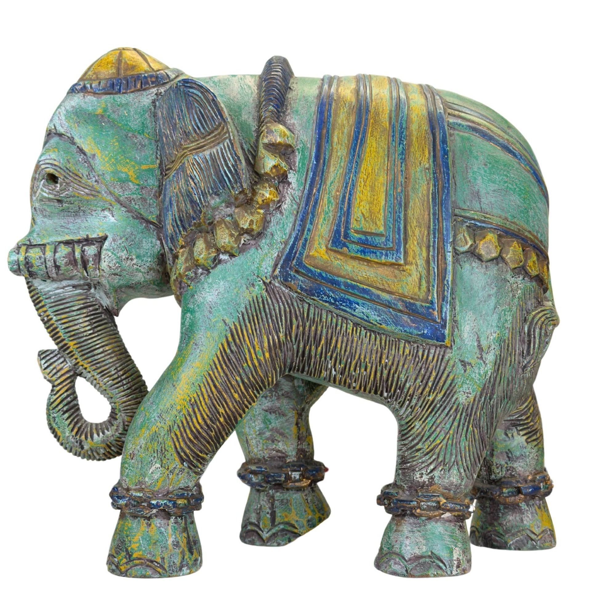 Traditional Indian elephant statue with refined hand-carved decoration