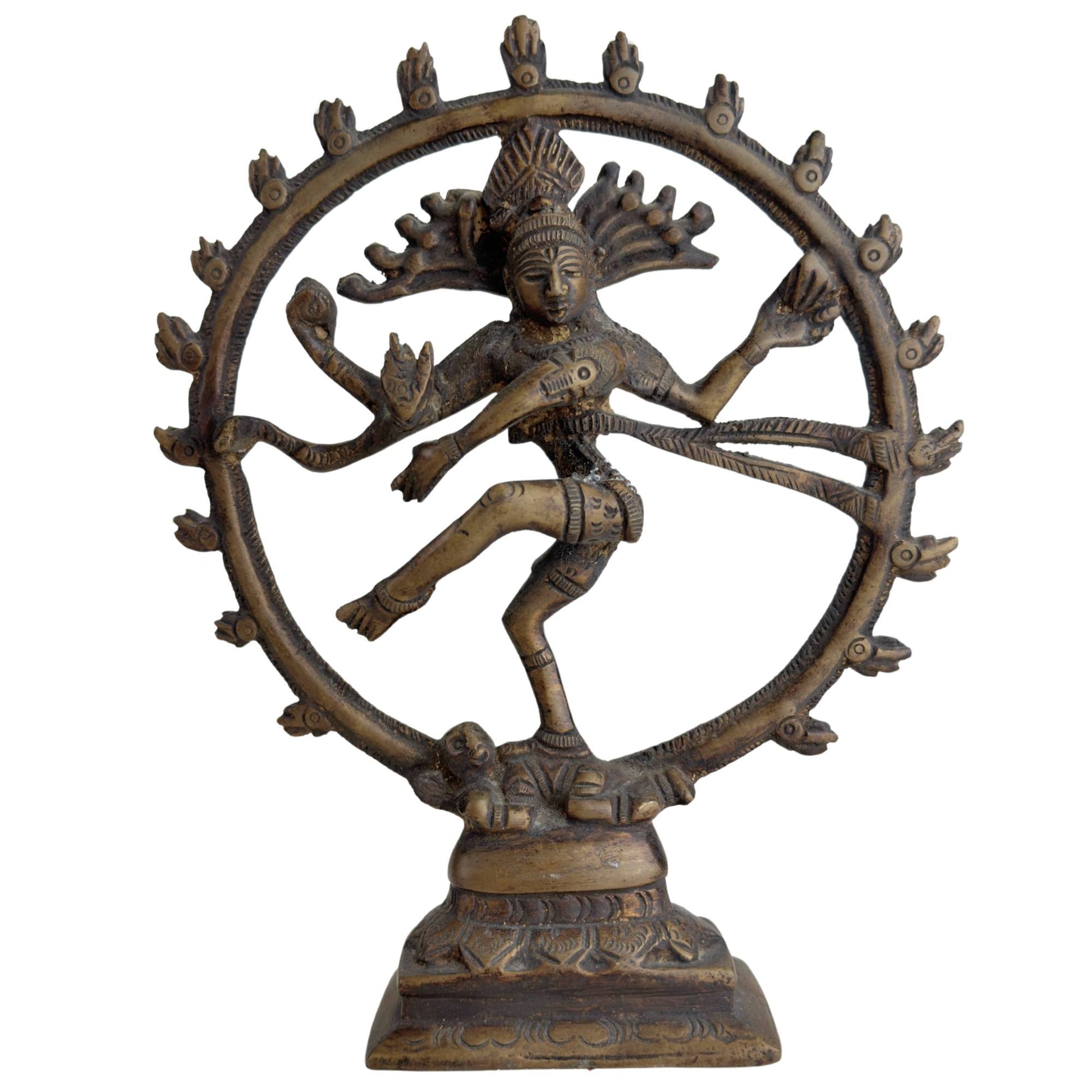 Indian Shiva Nataraja statue of dark bronze with cosmic dance pose