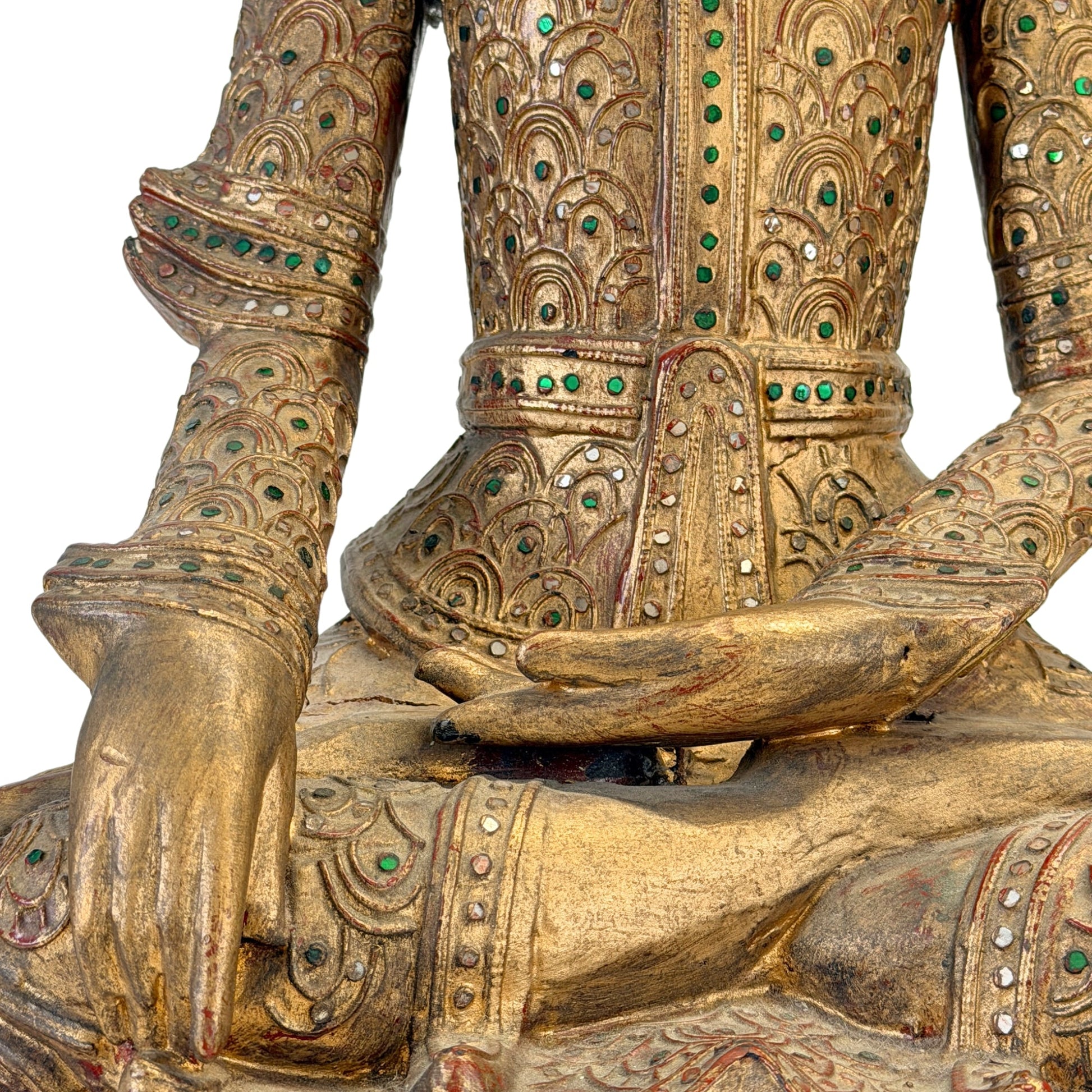 Detail of the hands, thayo relief and green glass mosaic, SKU 738