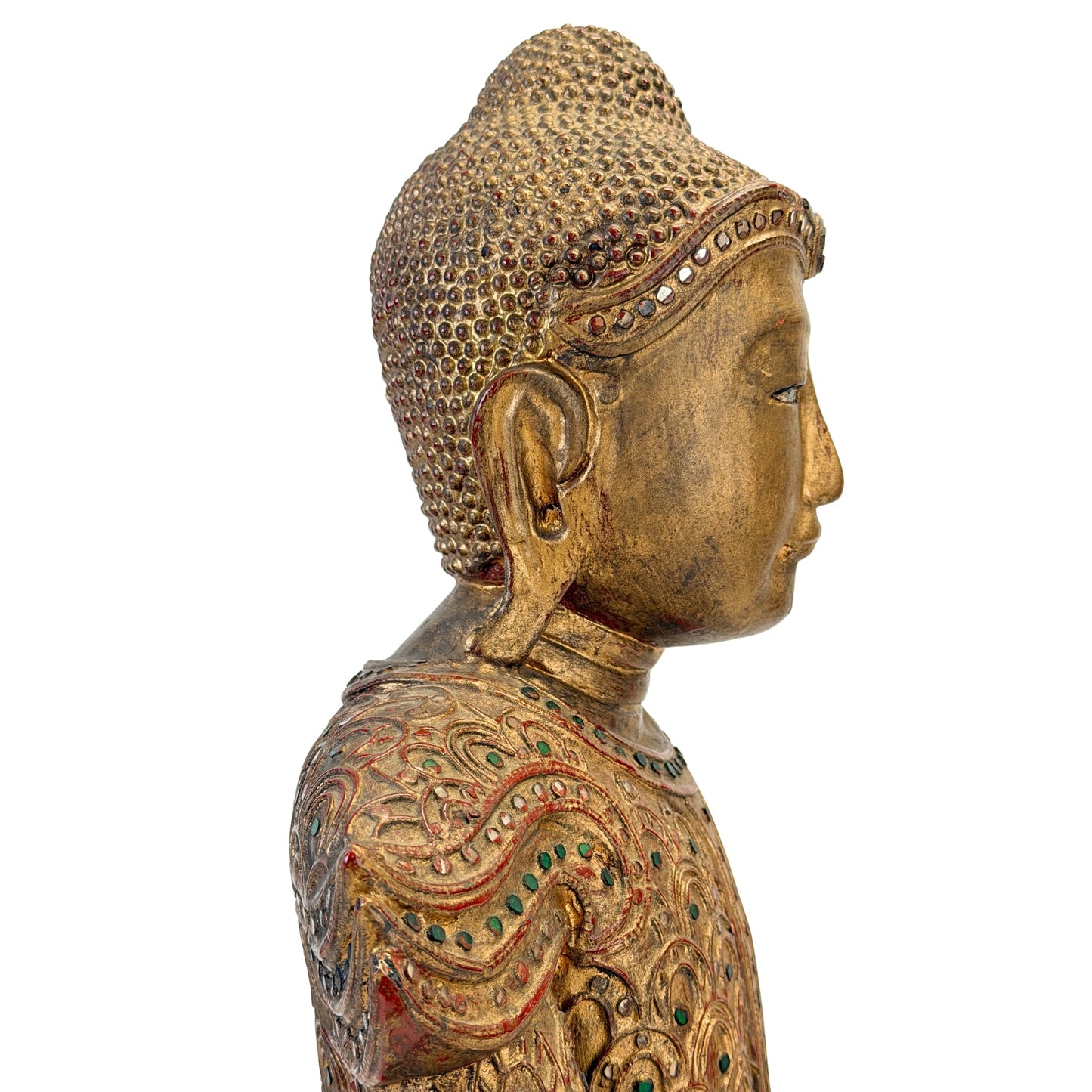 Profile detail of the Buddha with glass-inlaid royal headband, SKU 738