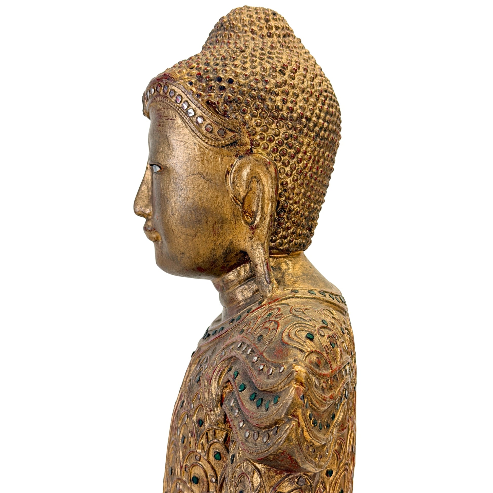 Left profile detail with inlaid eye and gilded curls, SKU 738