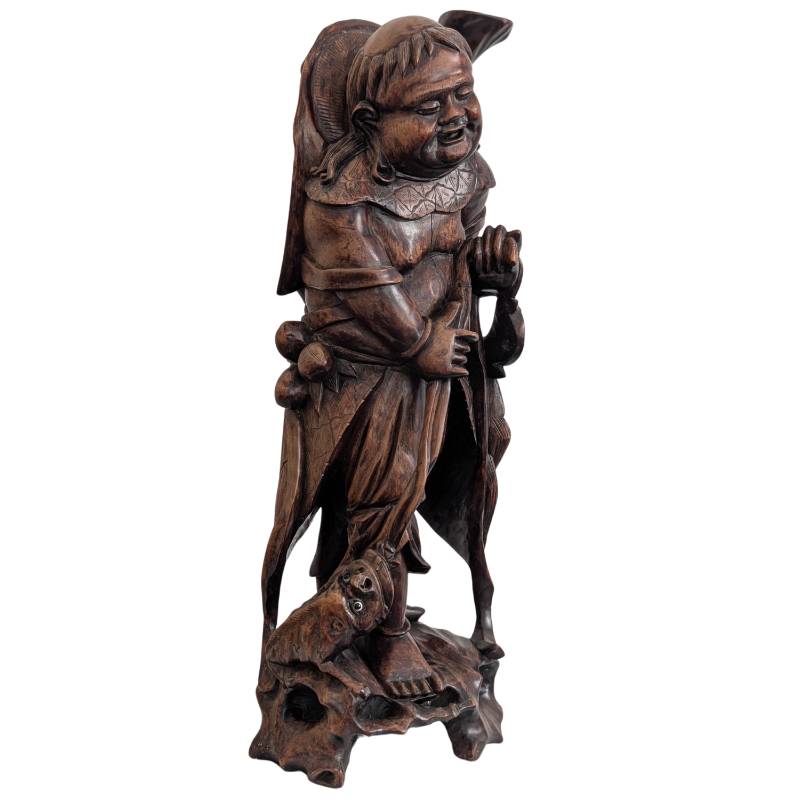 Japanese Ebisu statue of the god of prosperity and trade, rosewood