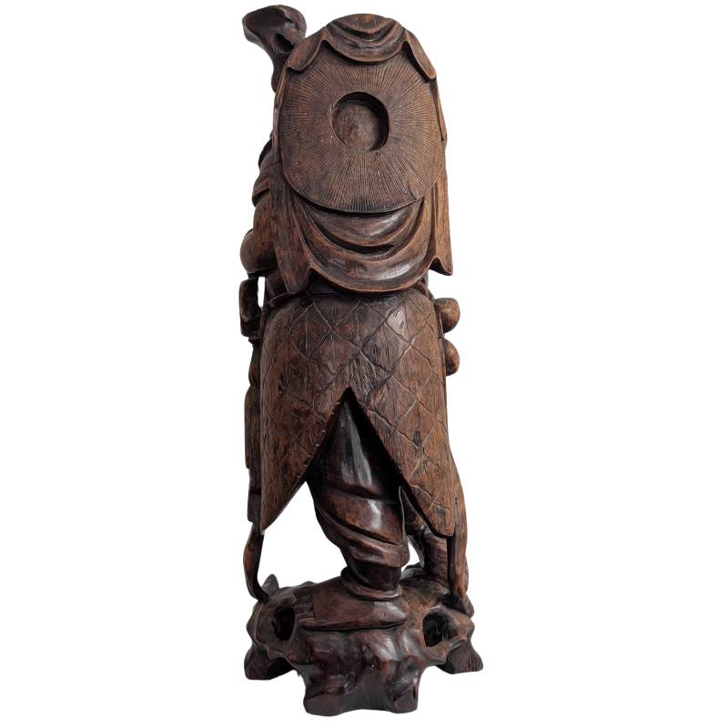 Mythological Japanese Ebisu statue in hand-carved rosewood