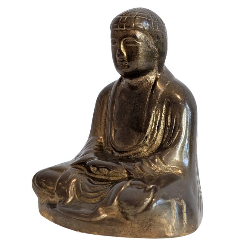 Japanese bronze Buddha, compact size, meditation pose, Japan