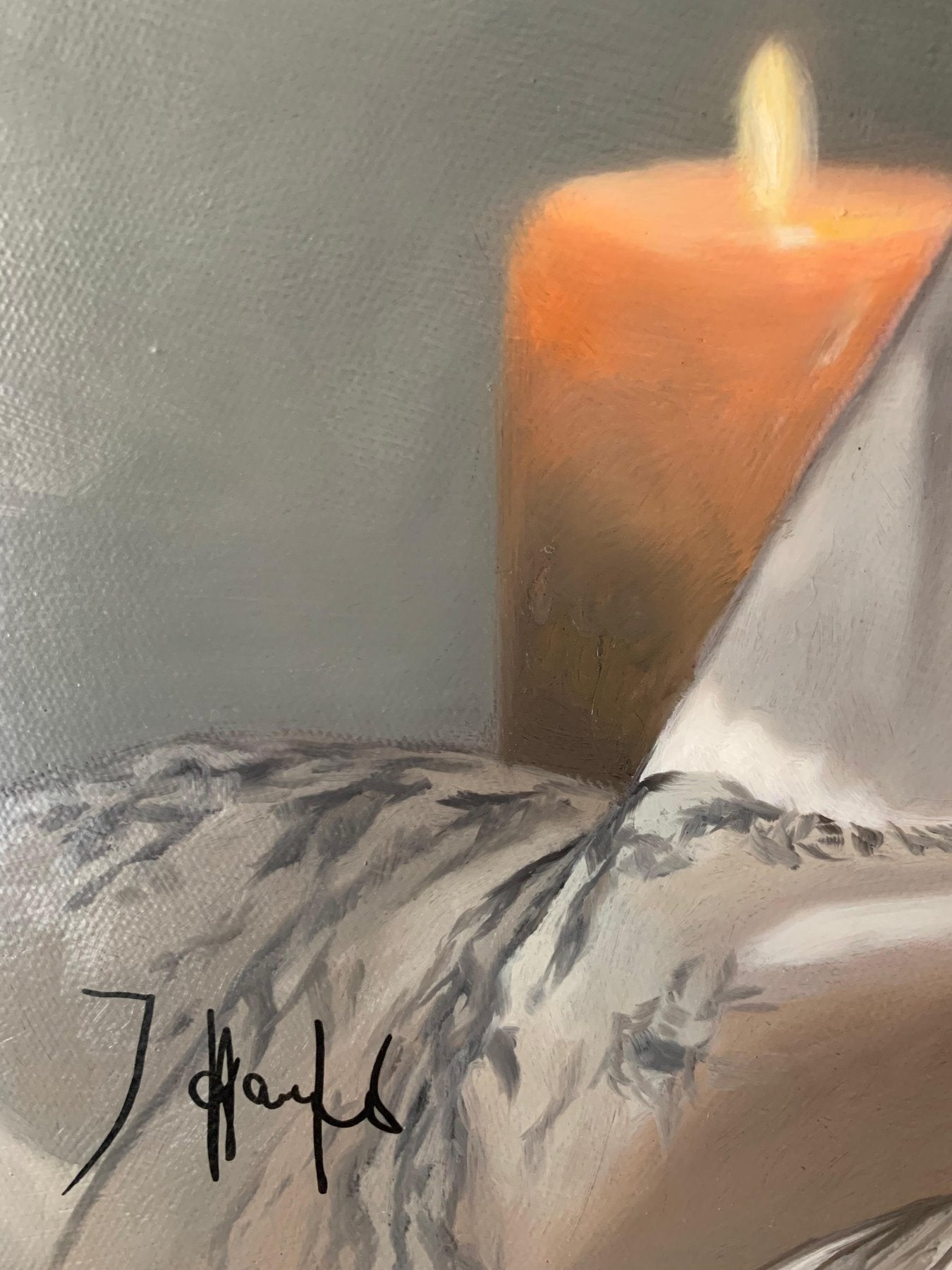 Hand-painted Japanese aesthetic on canvas with flowing brushstrokes in the floral patterns of a draped white kimono.