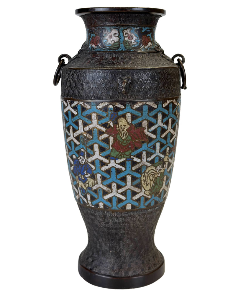 Vase cloisonné Meiji japonais antique – Les huit immortels – vers 1930 1910 – 1,8 kg