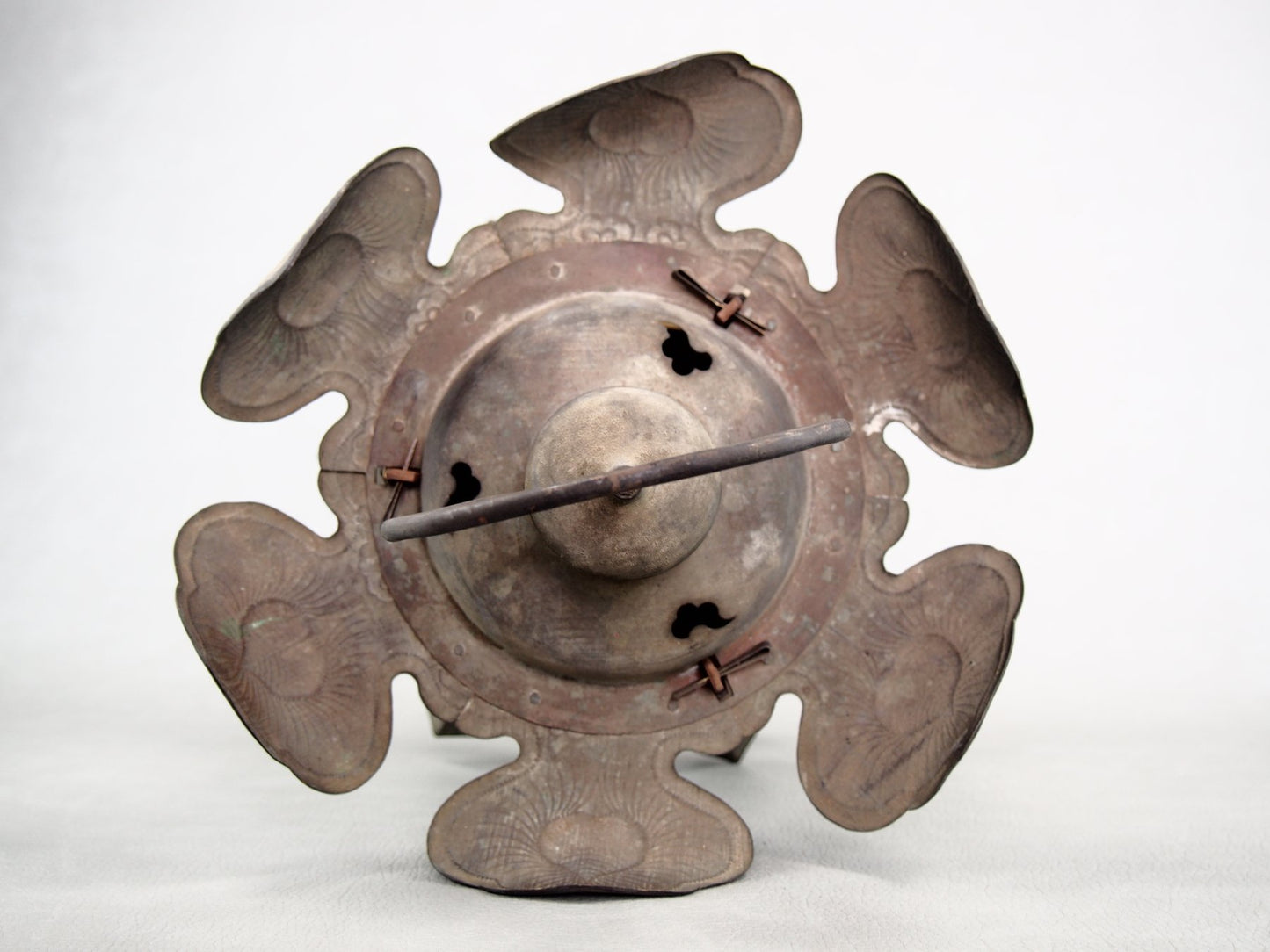 Detail of Japanese bronze work with honeycomb Kumiko grid and Seigaiha waves