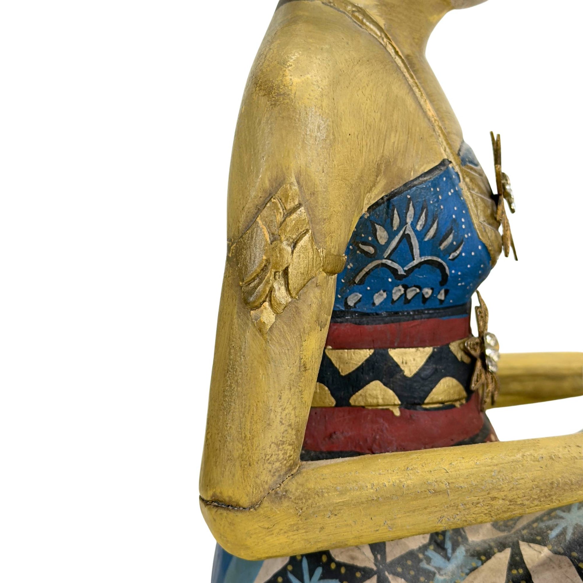 Antique polychrome finish on Javanese wooden wedding statues.