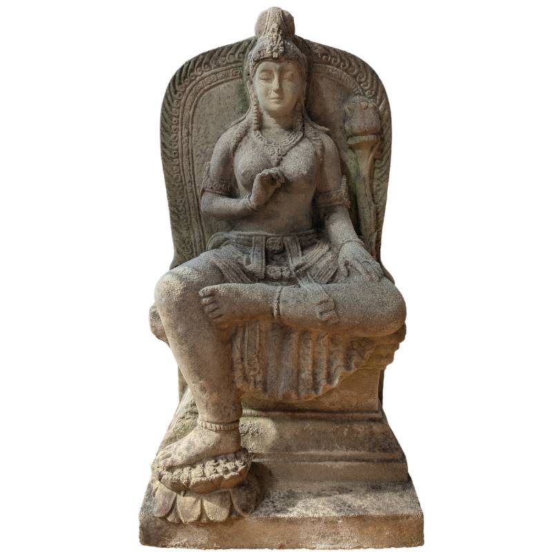 Hand-carved Javanese sandstone statue of Goddess Tara in Majapahit style