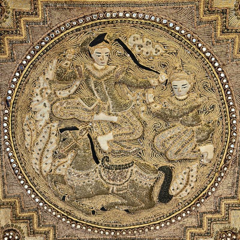 Kalaga textile art with equestrian scene handmade from Burma