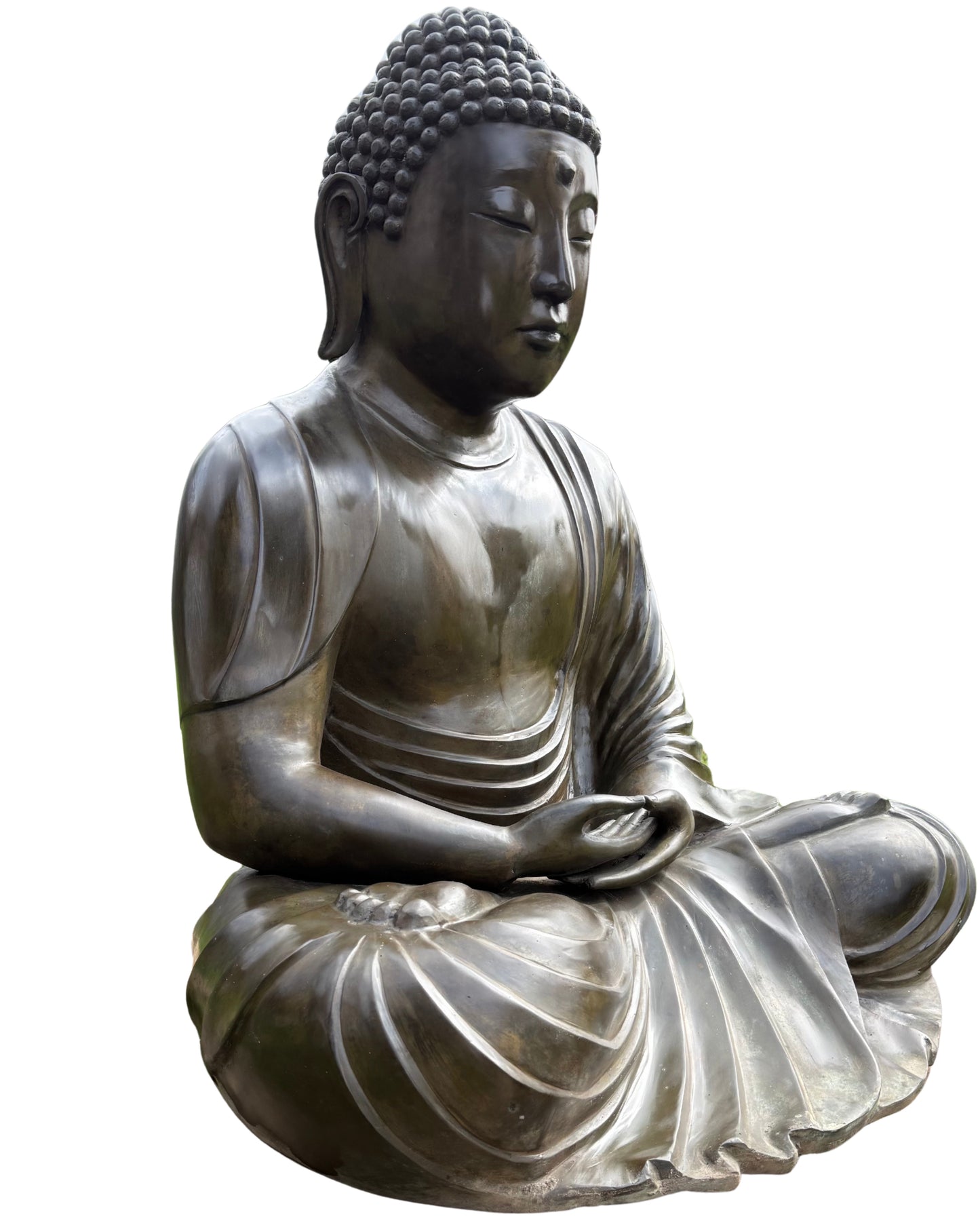 Gezicht van Japanse Kamakura-stijl Boeddha met oude bronzen patina