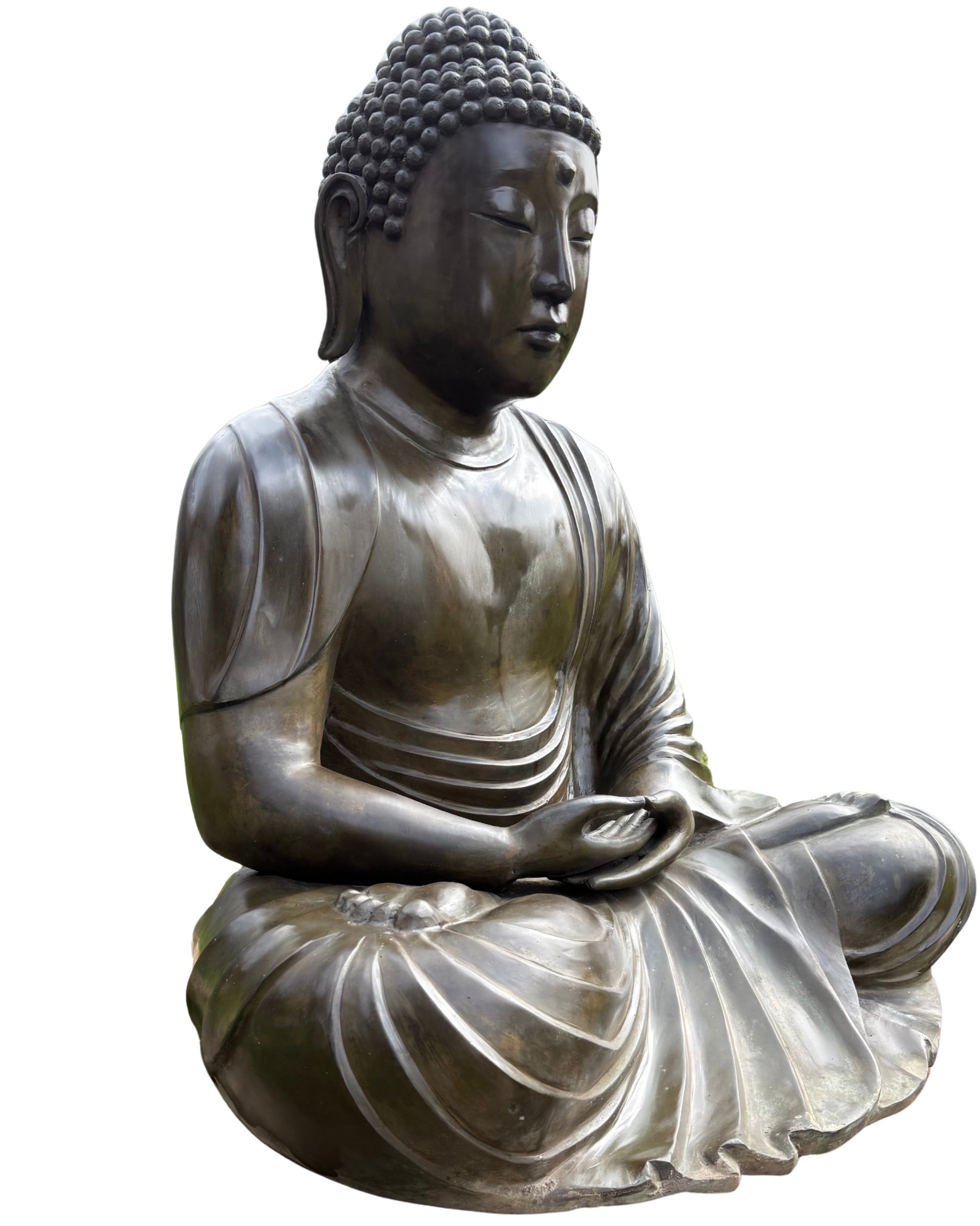 Gezicht van Japanse Kamakura-stijl Boeddha met oude bronzen patina