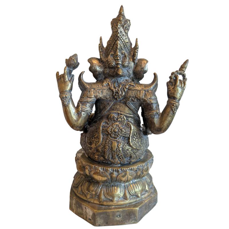Seated Khmer Ganesha on a lotus of gilded bronze