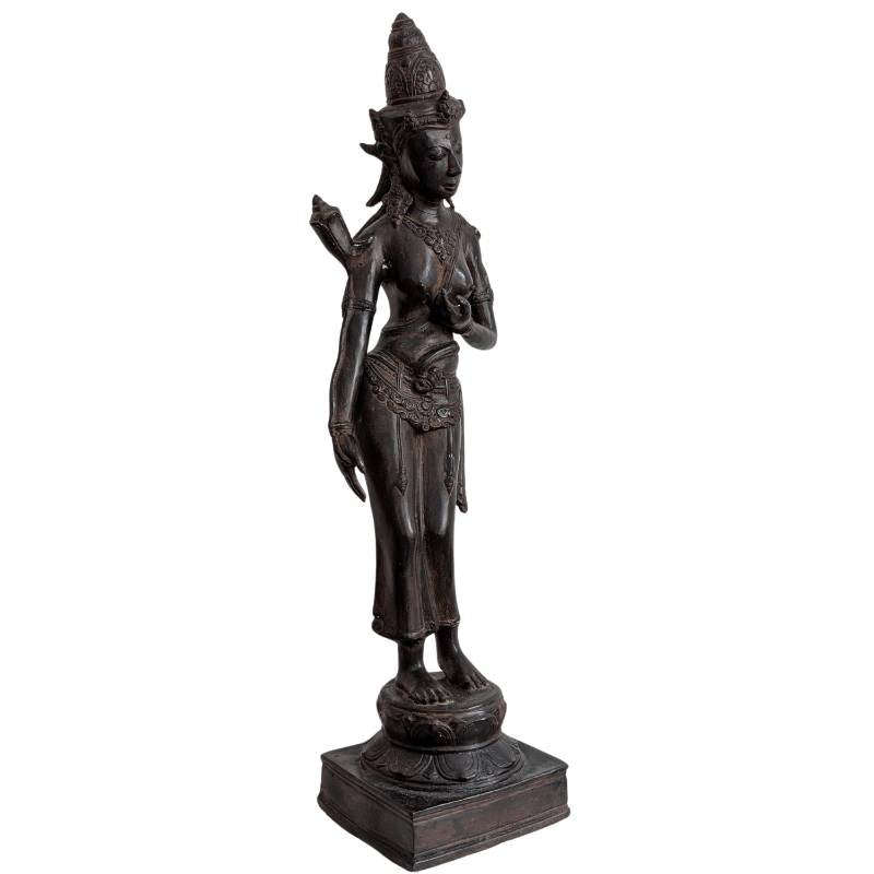 Bronze Tara from the Khmer tradition with lotus, ca. 1910–1950