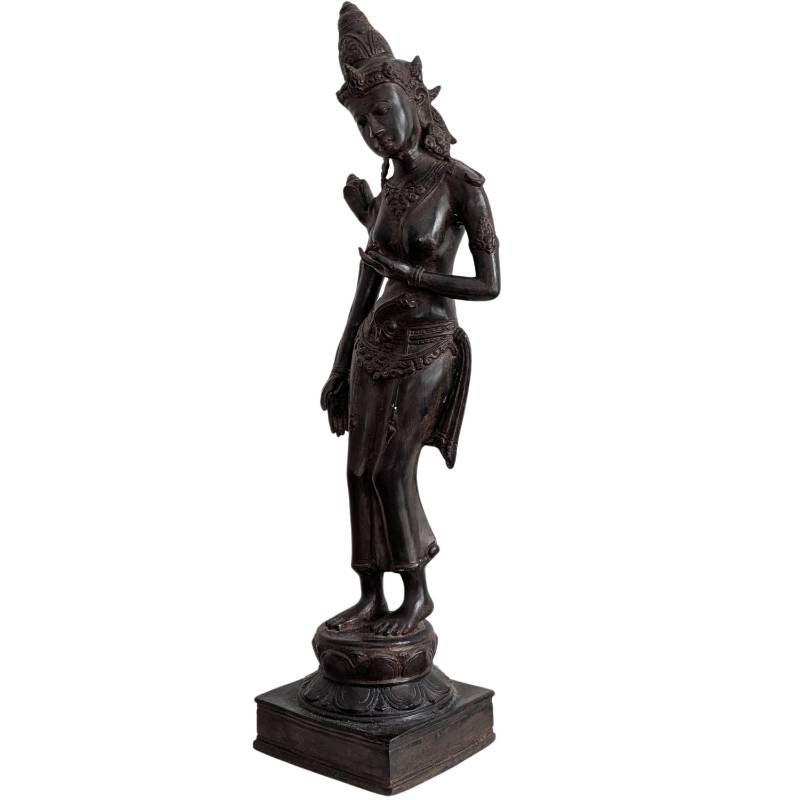 Standing Tara statue in bronze, inspired by Angkor style