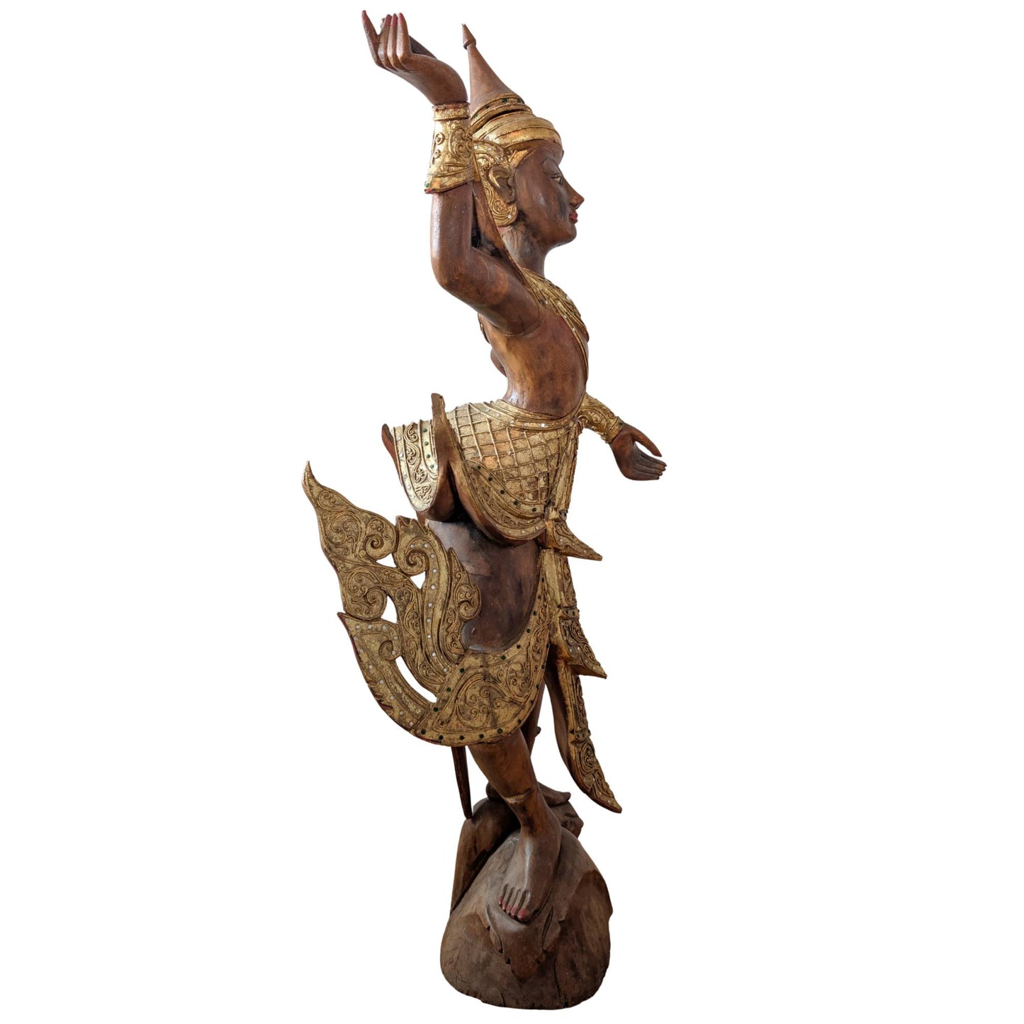 Heavy, hand-carved hardwood Kinnara statue from Myanmar.
