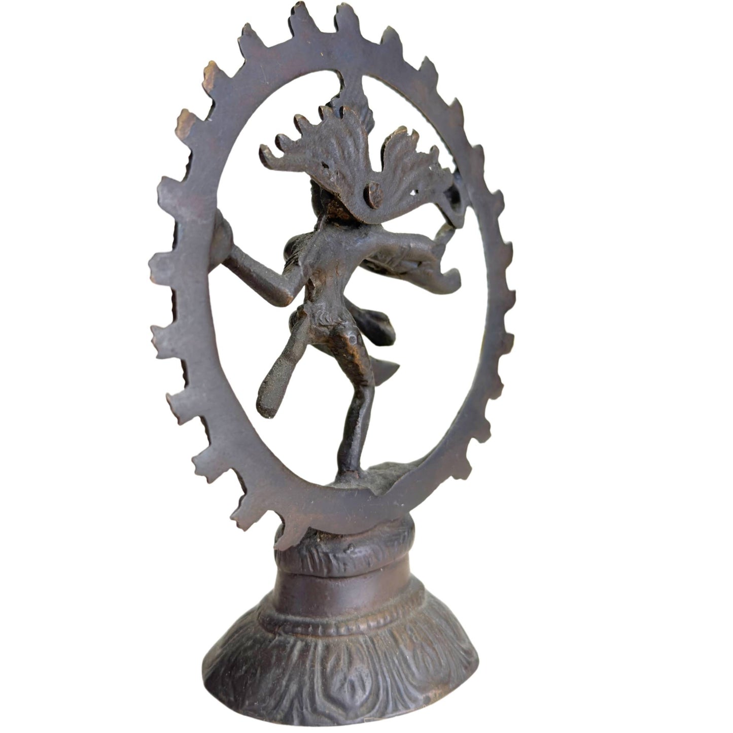 Small Hindu figurine of Shiva as a cosmic dancer within a round halo