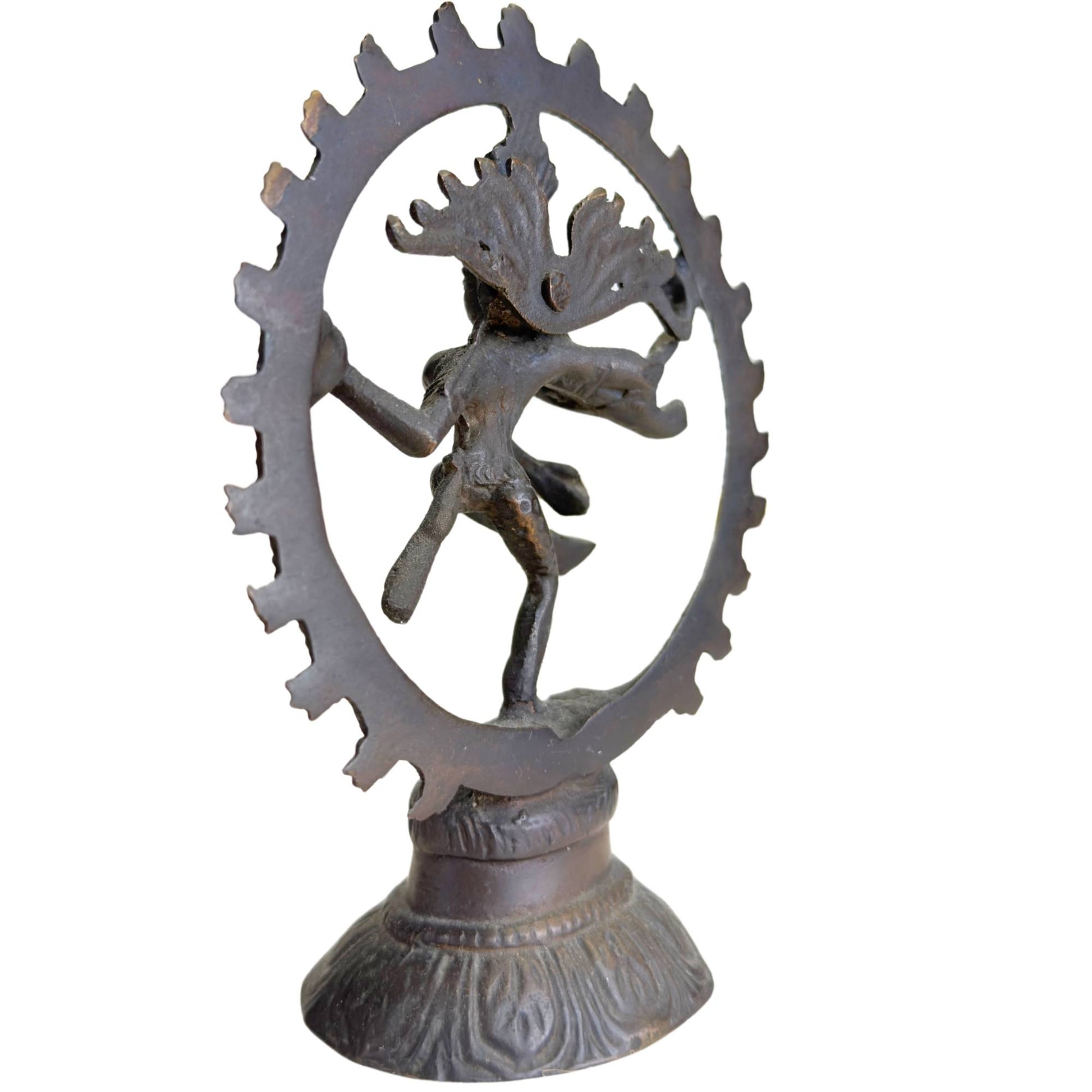 Small Hindu figurine of Shiva as a cosmic dancer within a round halo