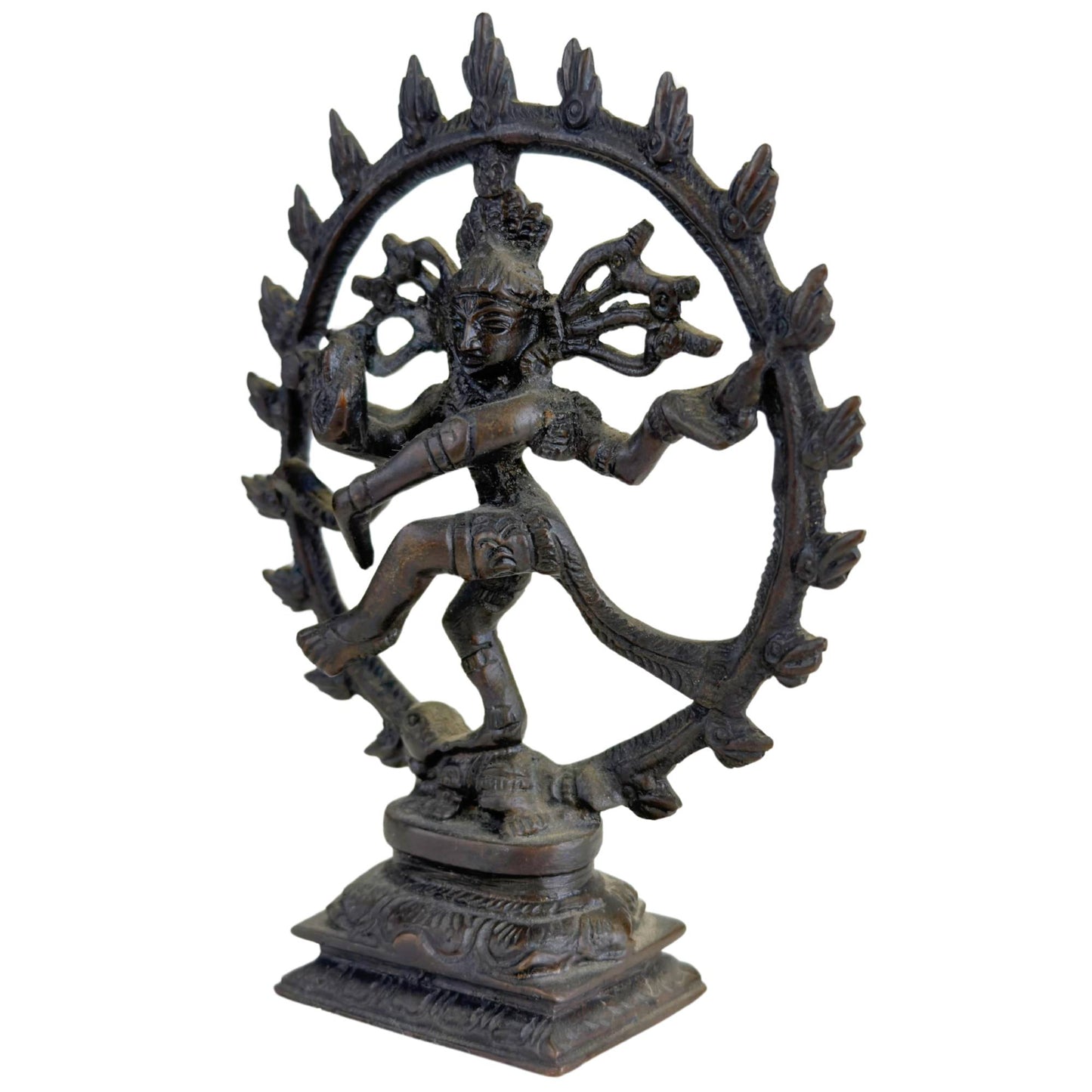 Small Indian bronze statue of Shiva with symbolic flame ring