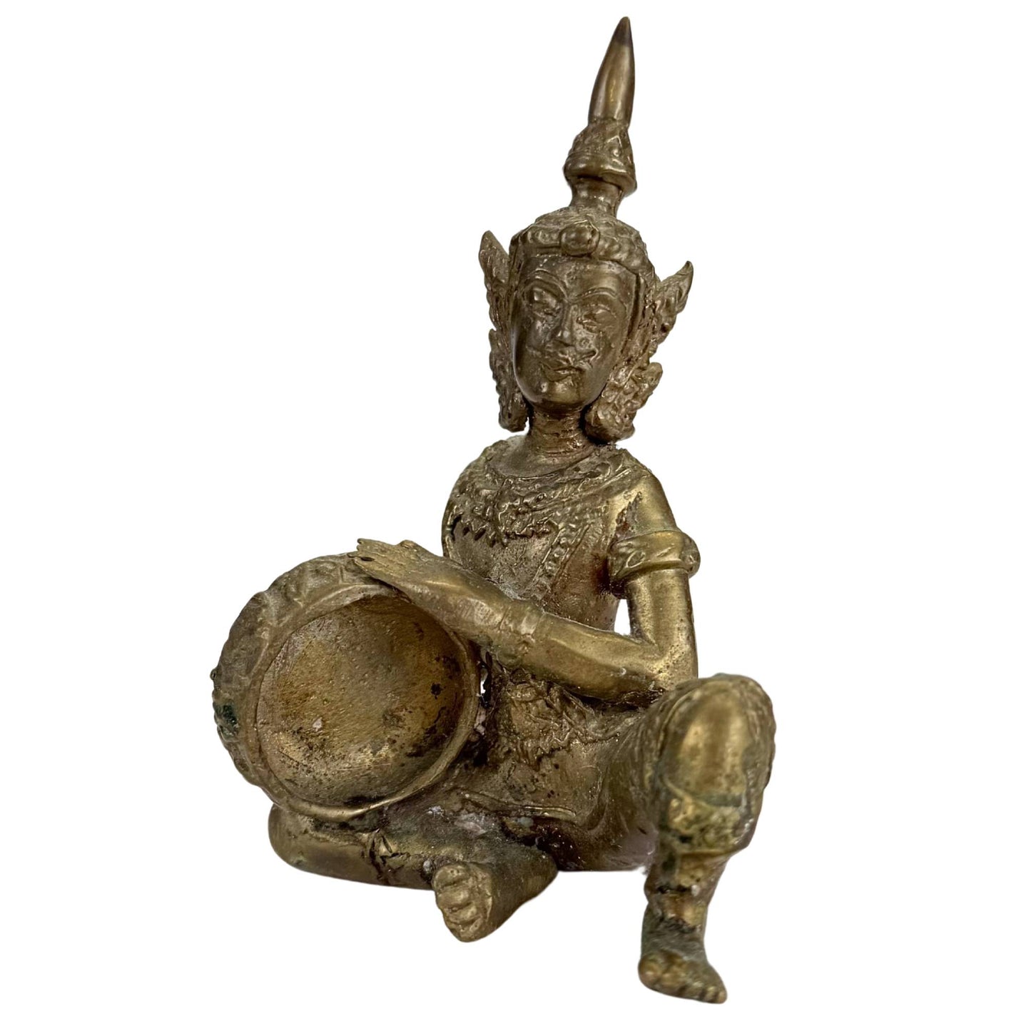 Small Thai bronze musician figure with traditional instrument