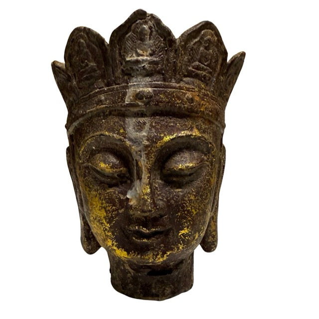 Antique Chinese Buddhist head of Ksitigarbha Dizang Pusa, devotional fragment