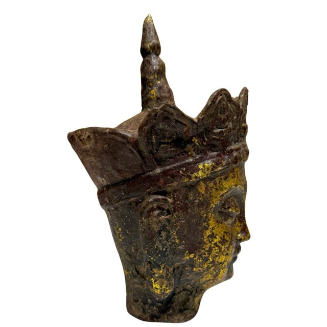 Detail of Ksitigarbha Dizang Pusa head with natural patina and gilding remnants