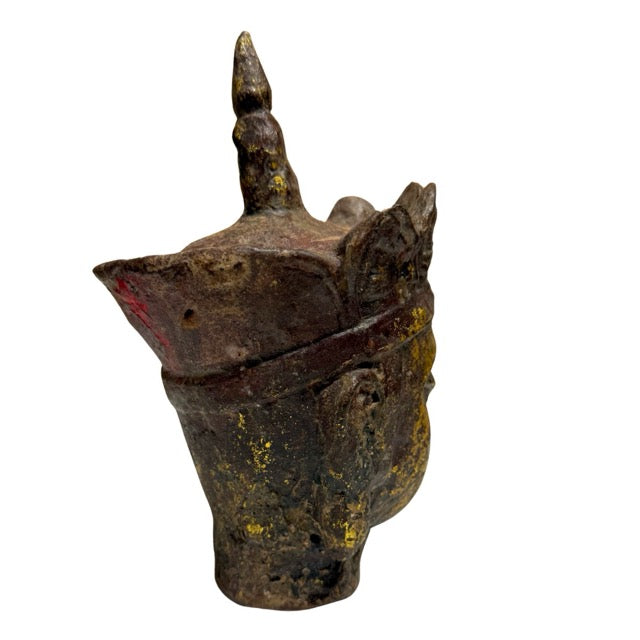 Chinese Buddhist Ksitigarbha Dizang Pusa head, cast iron with antique gilding