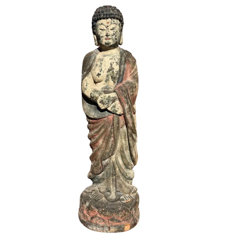 Statue antique en bois de Guanyin provenant de Chine – Grande sculpture de temple polychrome