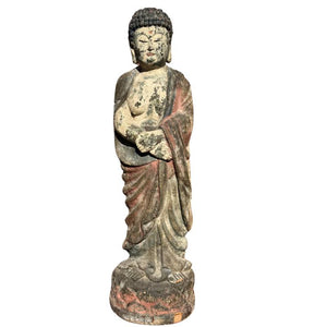 Statue antique en bois de Guanyin provenant de Chine – Grande sculpture de temple polychrome