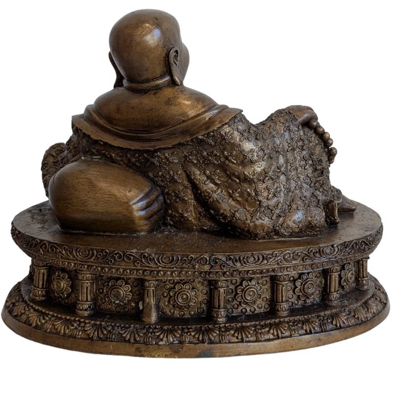 Reclining Laughing Buddha Budai in bronze