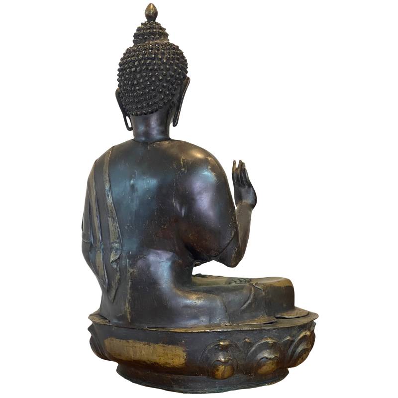 18th-century Ladakh Buddha in bronze with lotus base, in side view