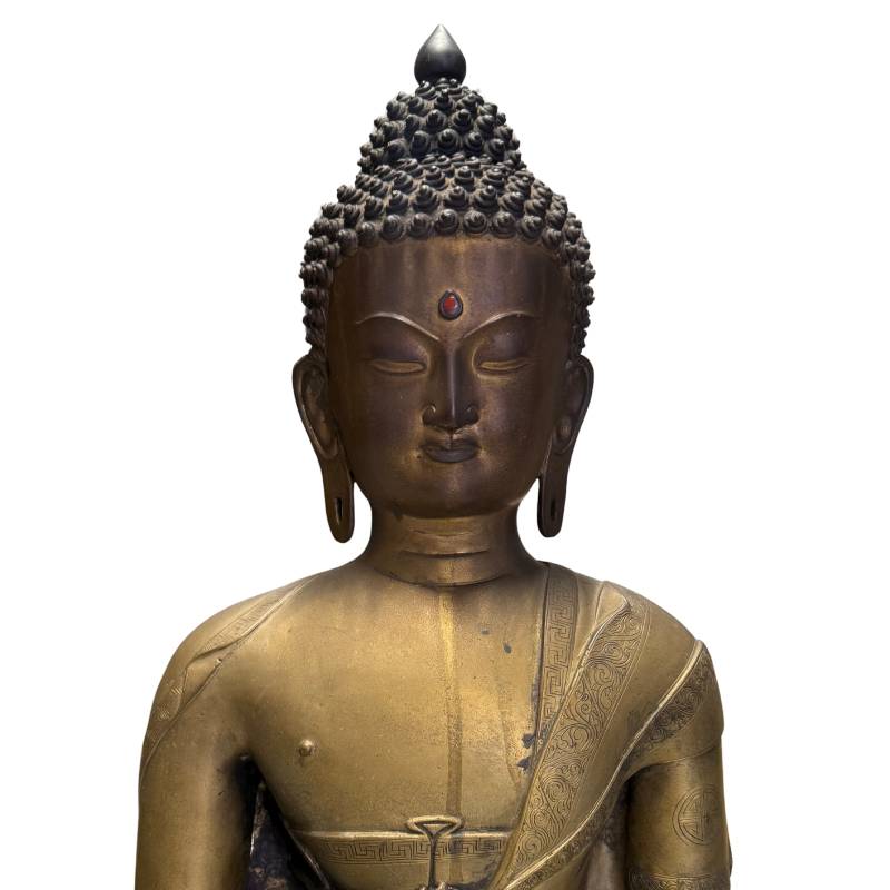 Ladakh Buddha statue, fire-gilded, with original temple base