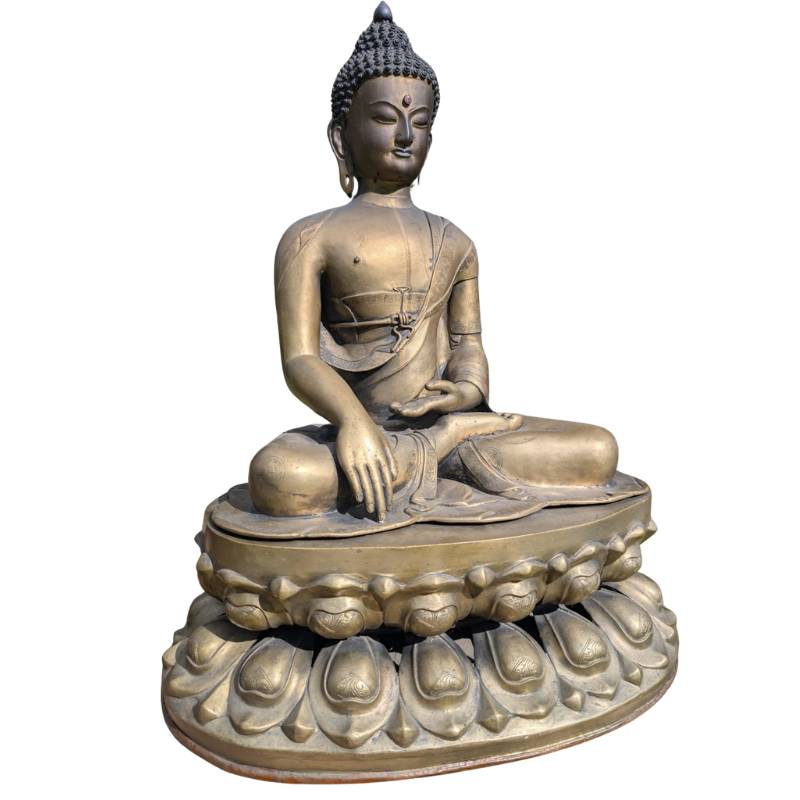 Large fire-gilded bronze Buddha from Ladakh, 17th century, with original base