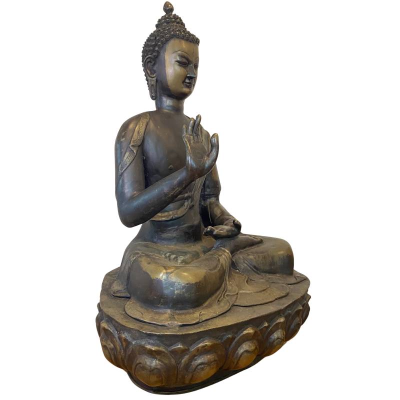 18th-century Ladakh Buddha in bronze with old patina and visible back