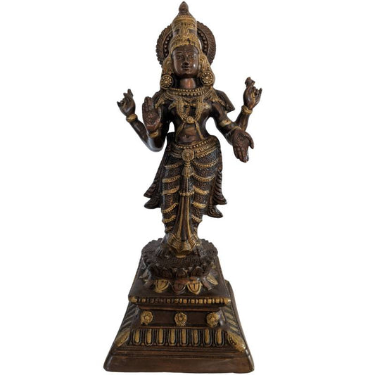 Lakshmi statue bronze South India goddess of prosperity lotus base