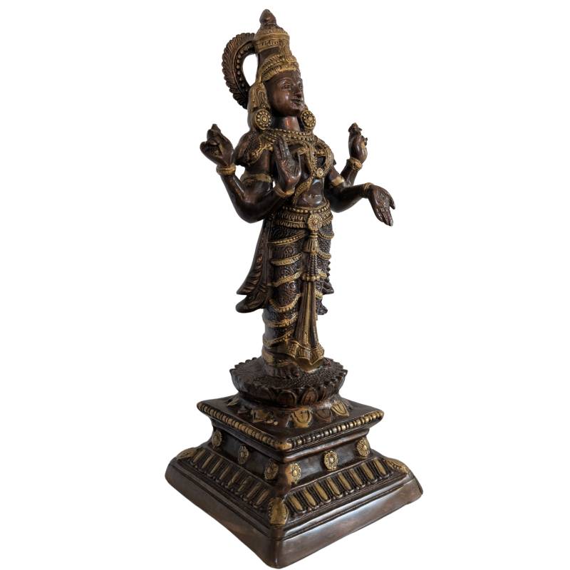 Lakshmi statue India bronze goddess of luck lotus sculpture