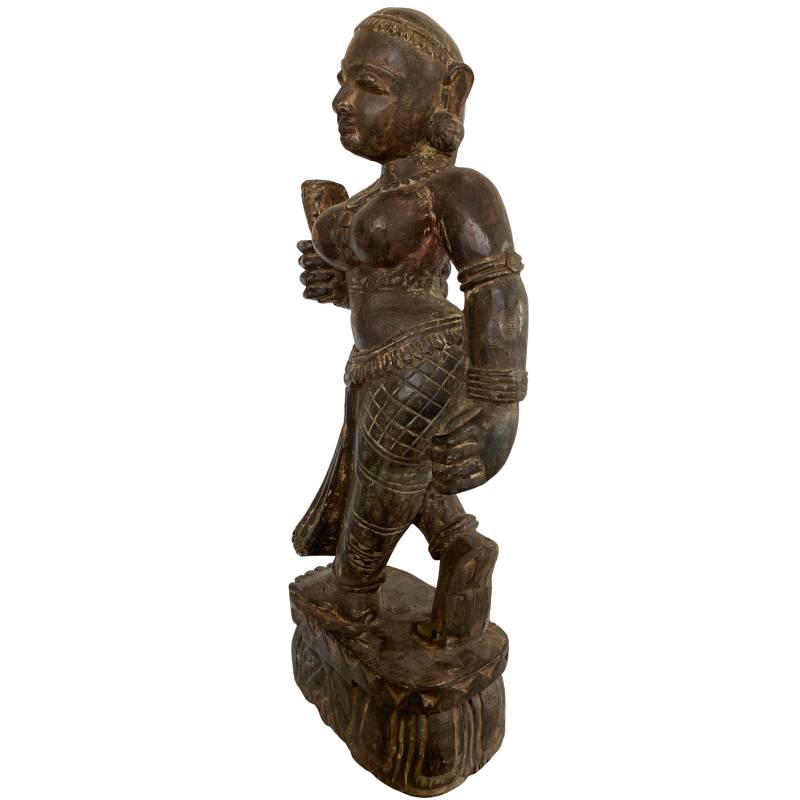 Wooden Lakshmi statue, Nepal, Newar tradition, with visible remnants of old red and black polychromy