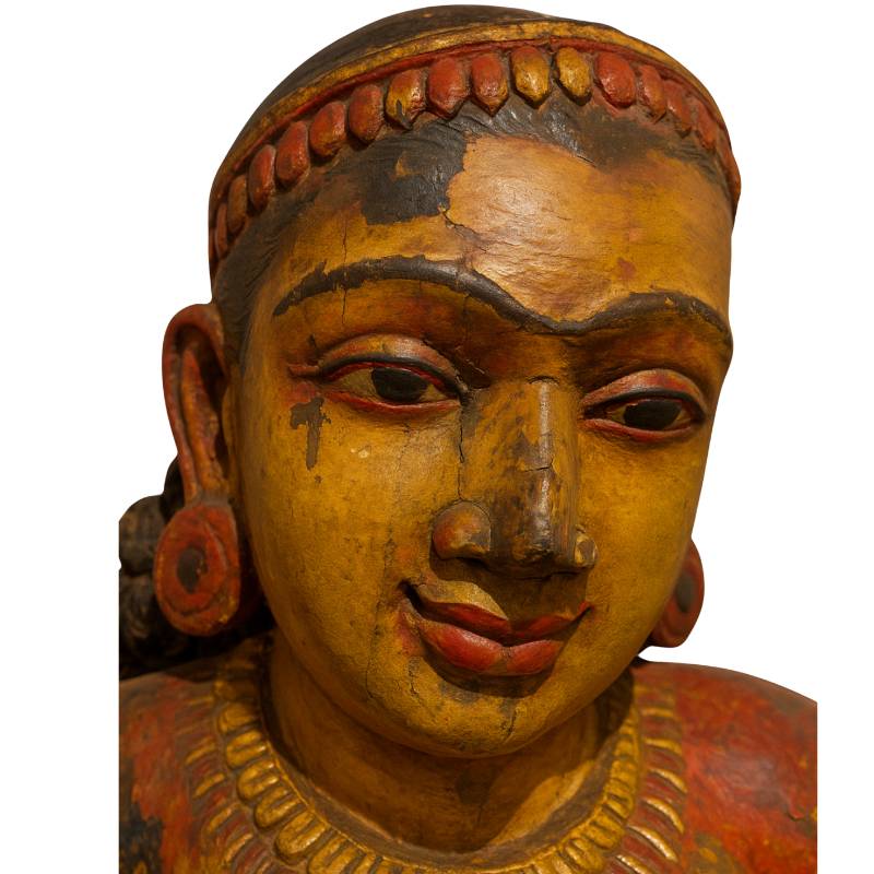 Visualization of original colors Lakshmi statue, Nepalese wood with red pigments and gold accents